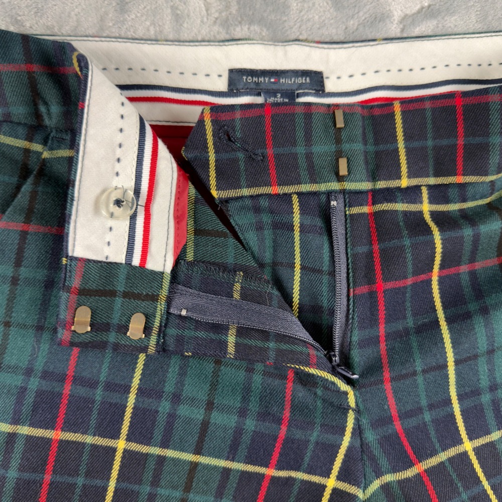 Tommy Hilfiger Women Green Plaid Tartan Slim Leg Dress Pants Size 2 Holiday - Picture 2 of 9